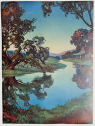 vintage calendar art with cottages, cabins, etc. circa 1930s-1940s